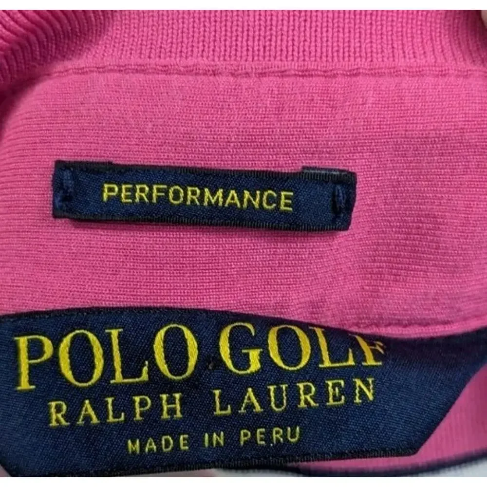 Pink Ralph Lauren Golf Polo Shirt Mens 2XL XXL Blue Stripes White Performance